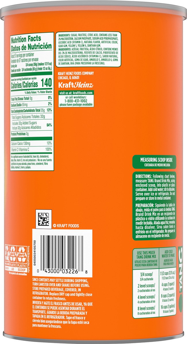 slide 13 of 17, Tang Orange Naturally Flavored Powdered Soft Drink Mix, 4.5 lb Canister, 4.5 lb