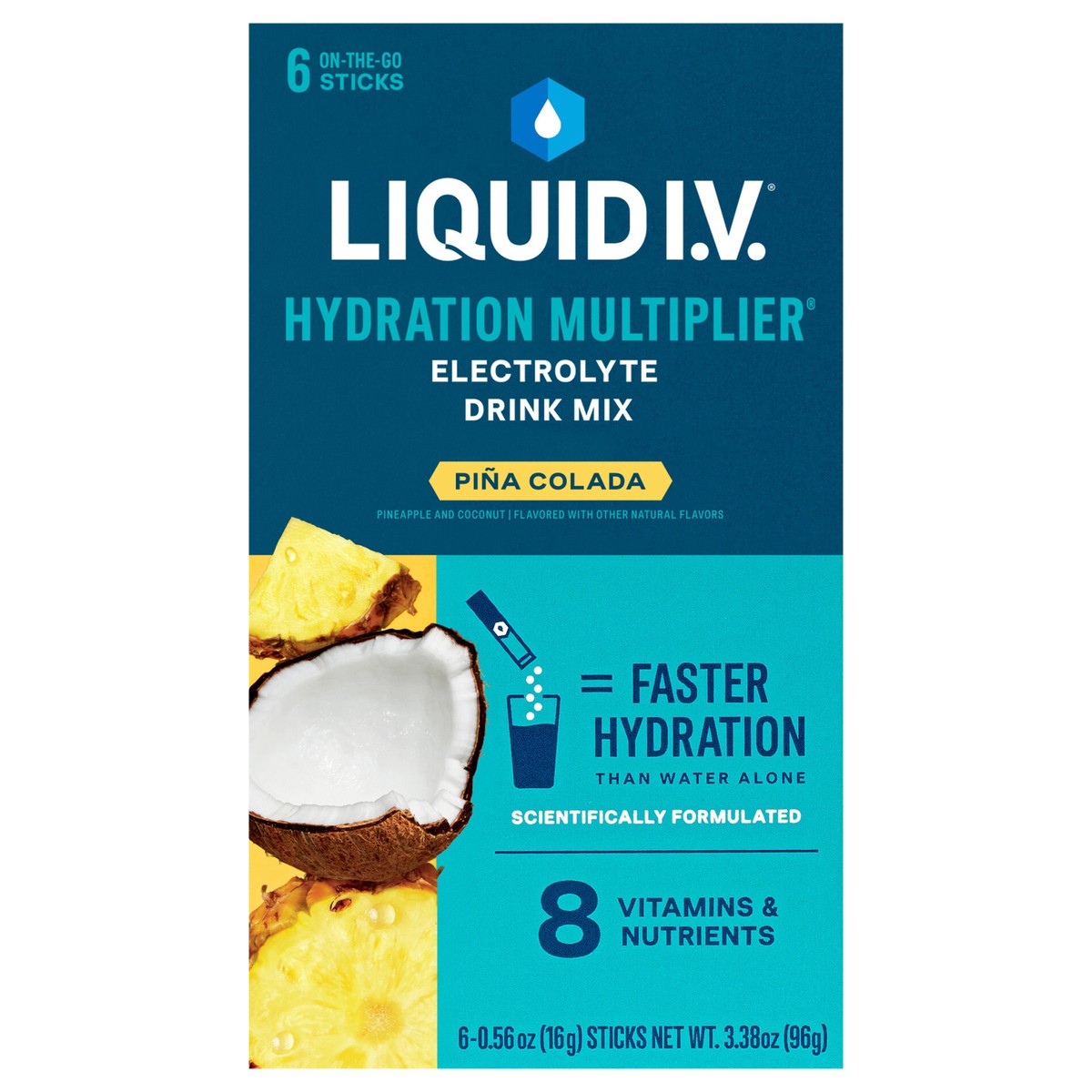 slide 1 of 9, Liquid I.V. Hydration Multiplier Electrolyte Powder Packet Drink Mix, Pina Colada, 6 Ct, 96 gram
