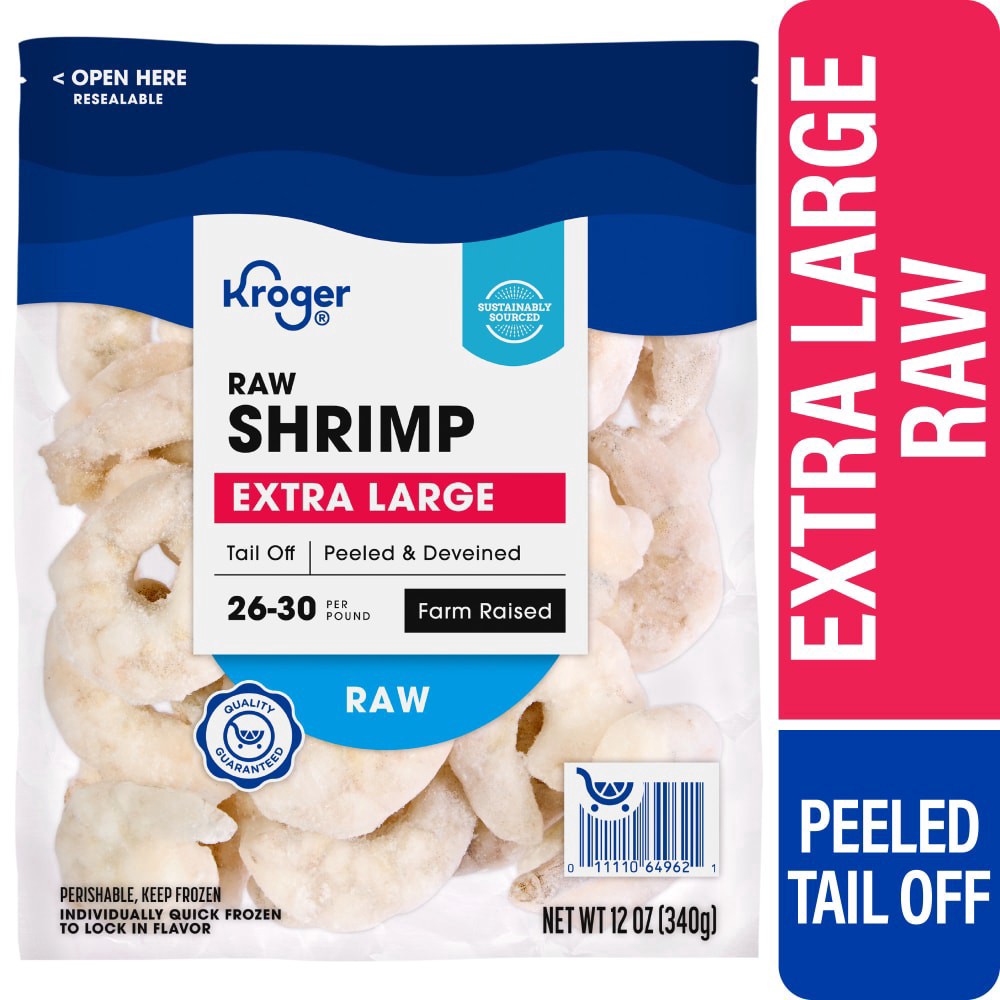 slide 1 of 5, Kroger® Extra Large Raw Shrimp Peeled and Deveined Tall Off, 12 oz
