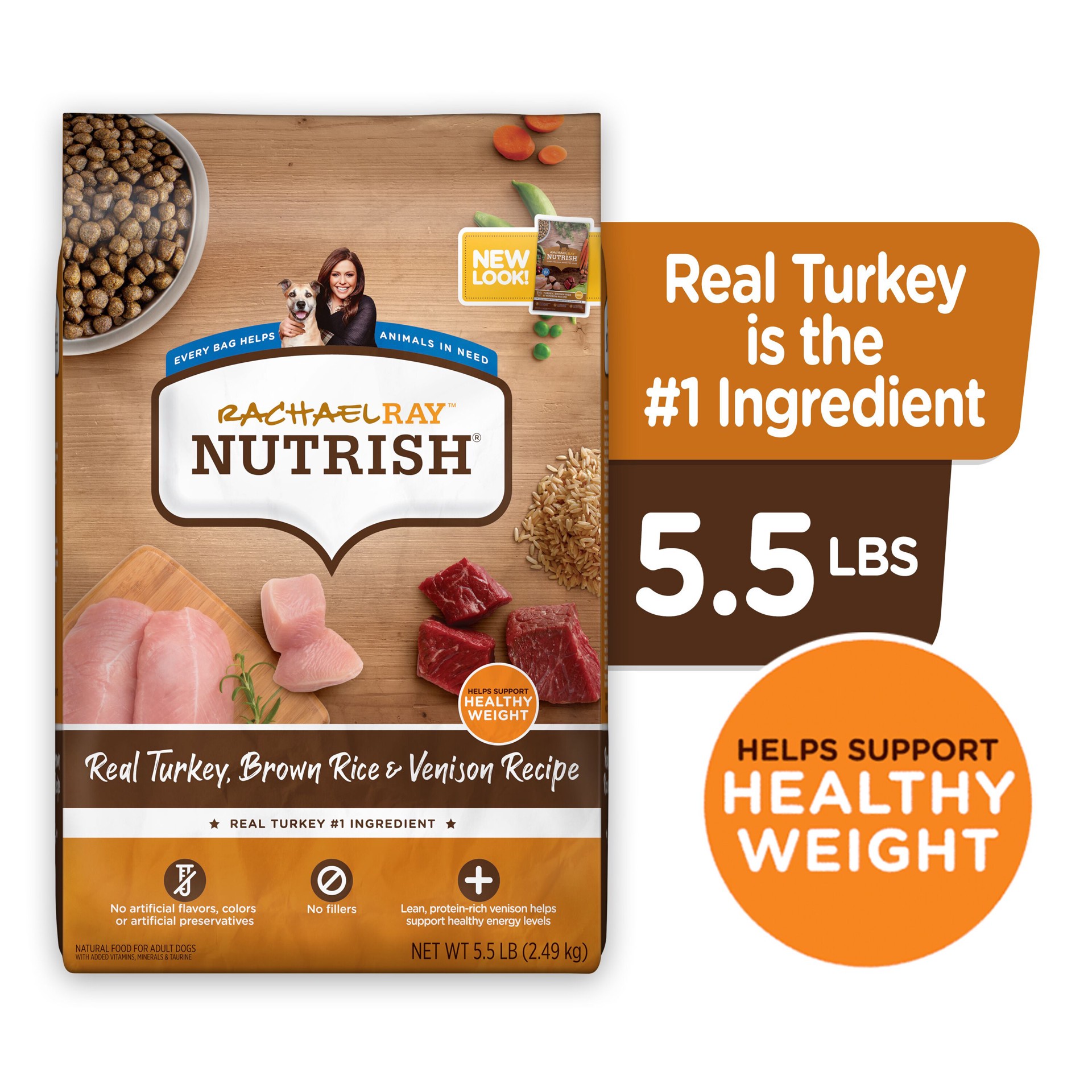 slide 3 of 8, Rachael Ray Nutrish Real Turkey, Brown Rice & Venison Recipe Dry Dog Food, 5.5 lb. Bag, 5.5 lb
