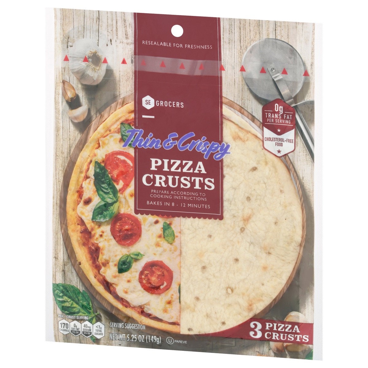 slide 4 of 9, Se Grocers Pizza Crust Thin 7In, 3 ct