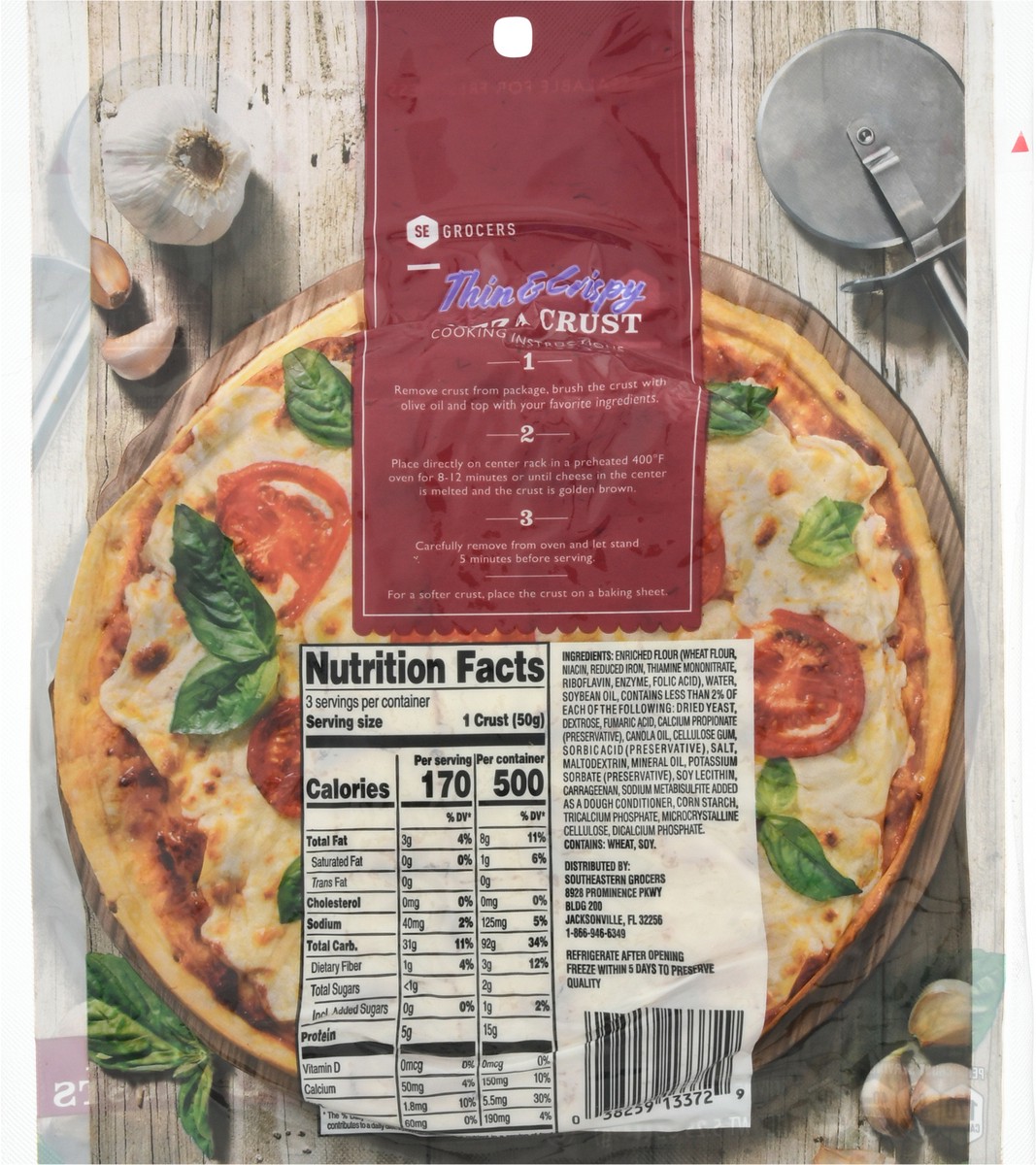 slide 8 of 9, Se Grocers Pizza Crust Thin 7In, 3 ct