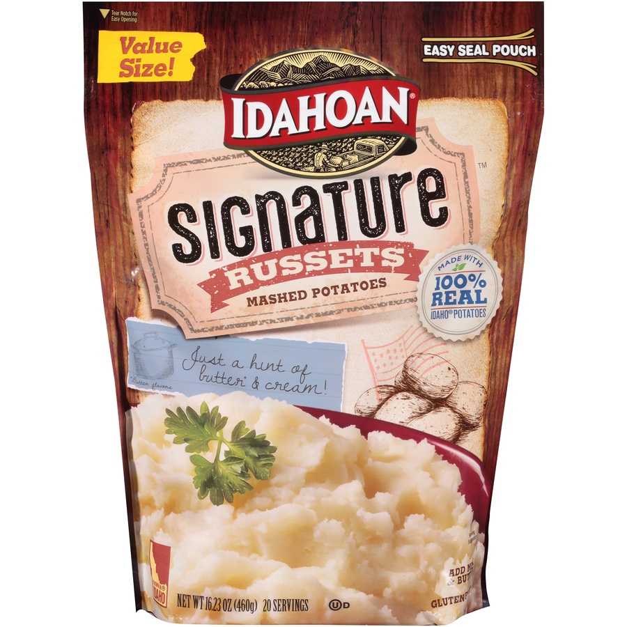 slide 1 of 6, Idahoan Signature Russets Mashed Potatoes, 16.23 oz
