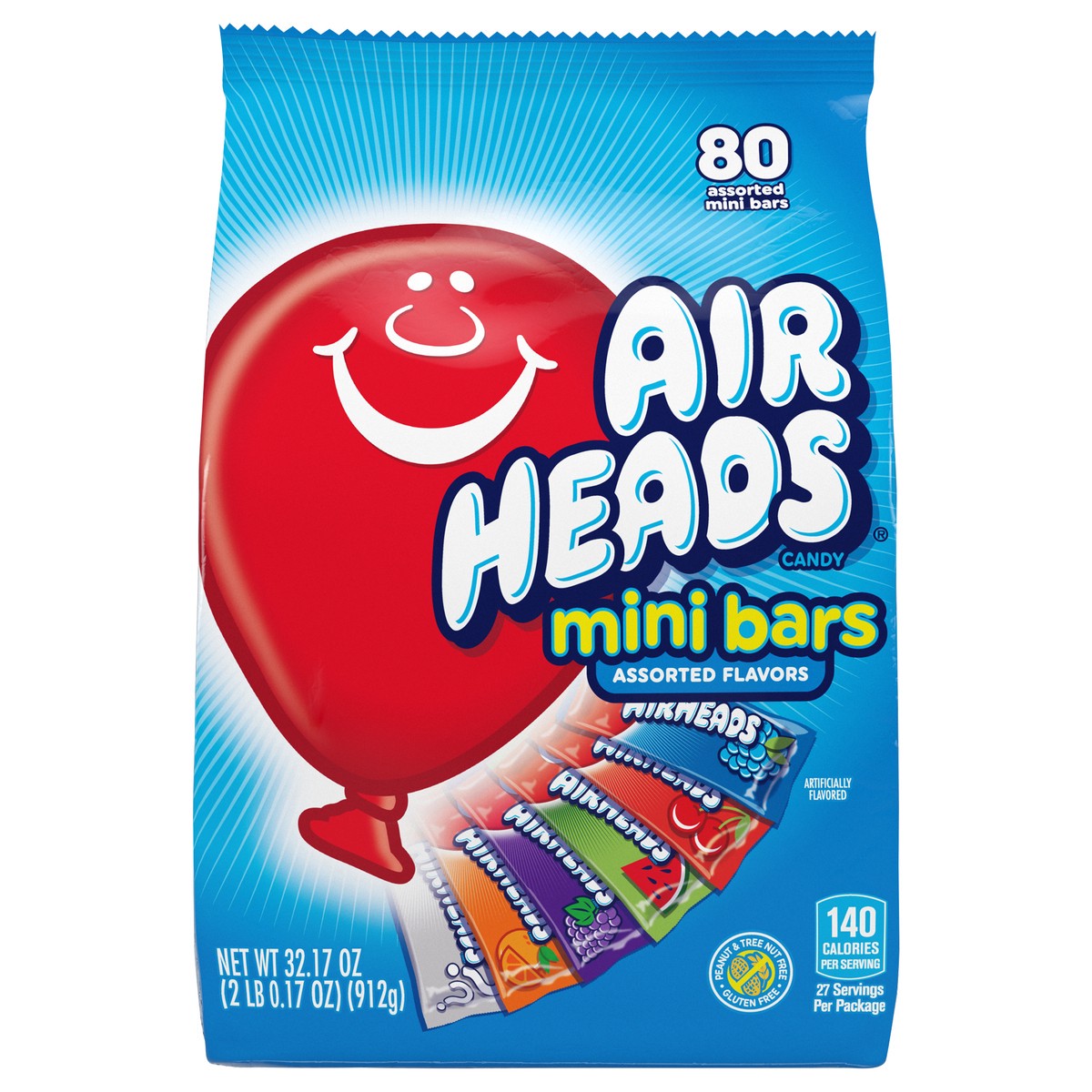 slide 1 of 3, Airheads Individually Wrapped Assorted Flavored Mini Candy Bars, 80 ct