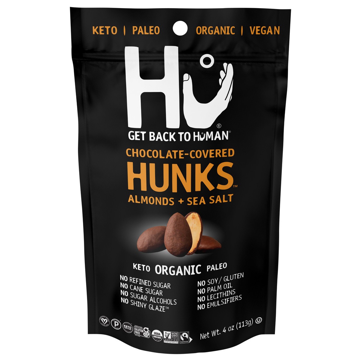slide 1 of 9, Hu Organic Chocolate-Covered Almonds + Sea Salt Hunks 4 oz, 4 oz