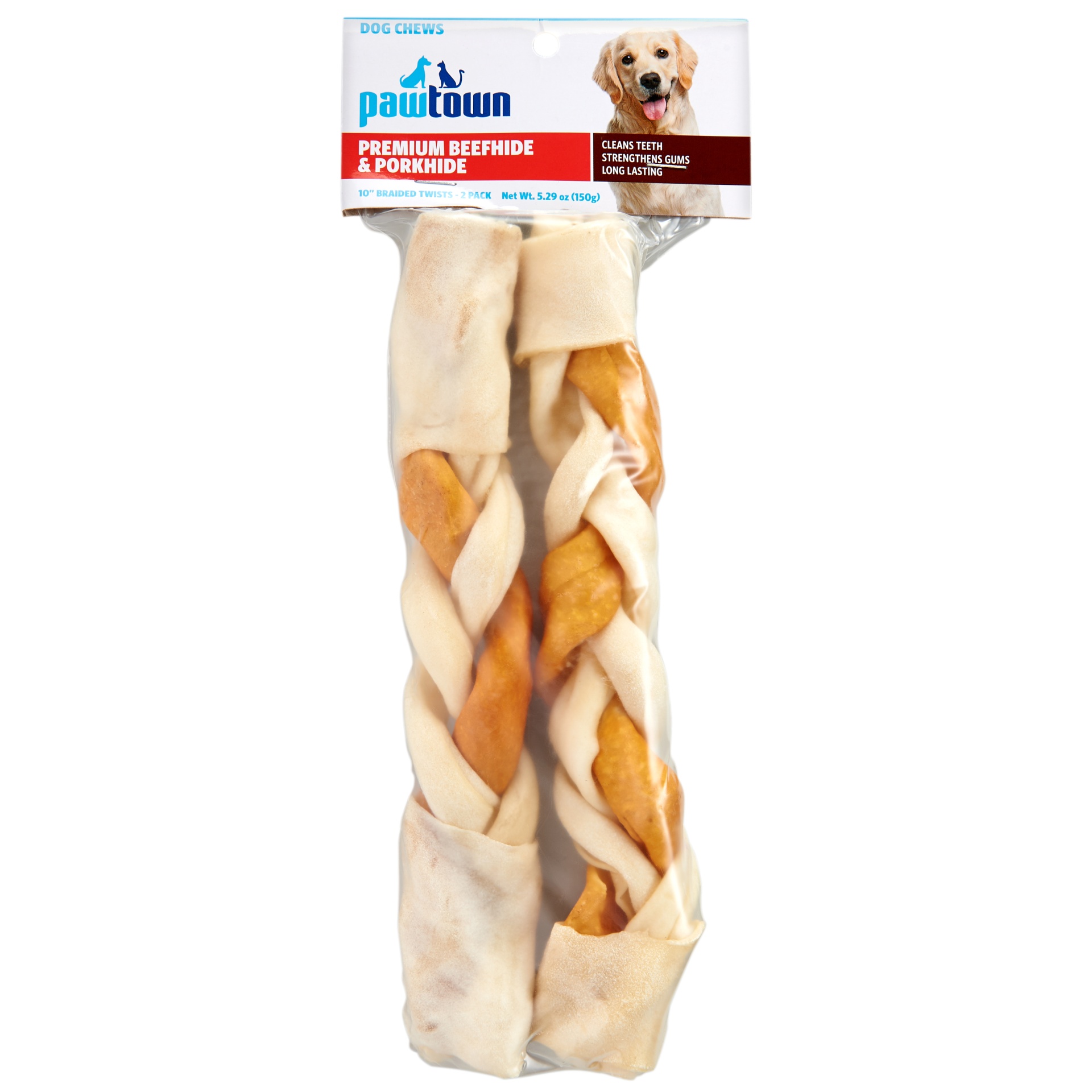 slide 1 of 3, Pawtown Beef and Pork Rawhide Twist, 2 ct