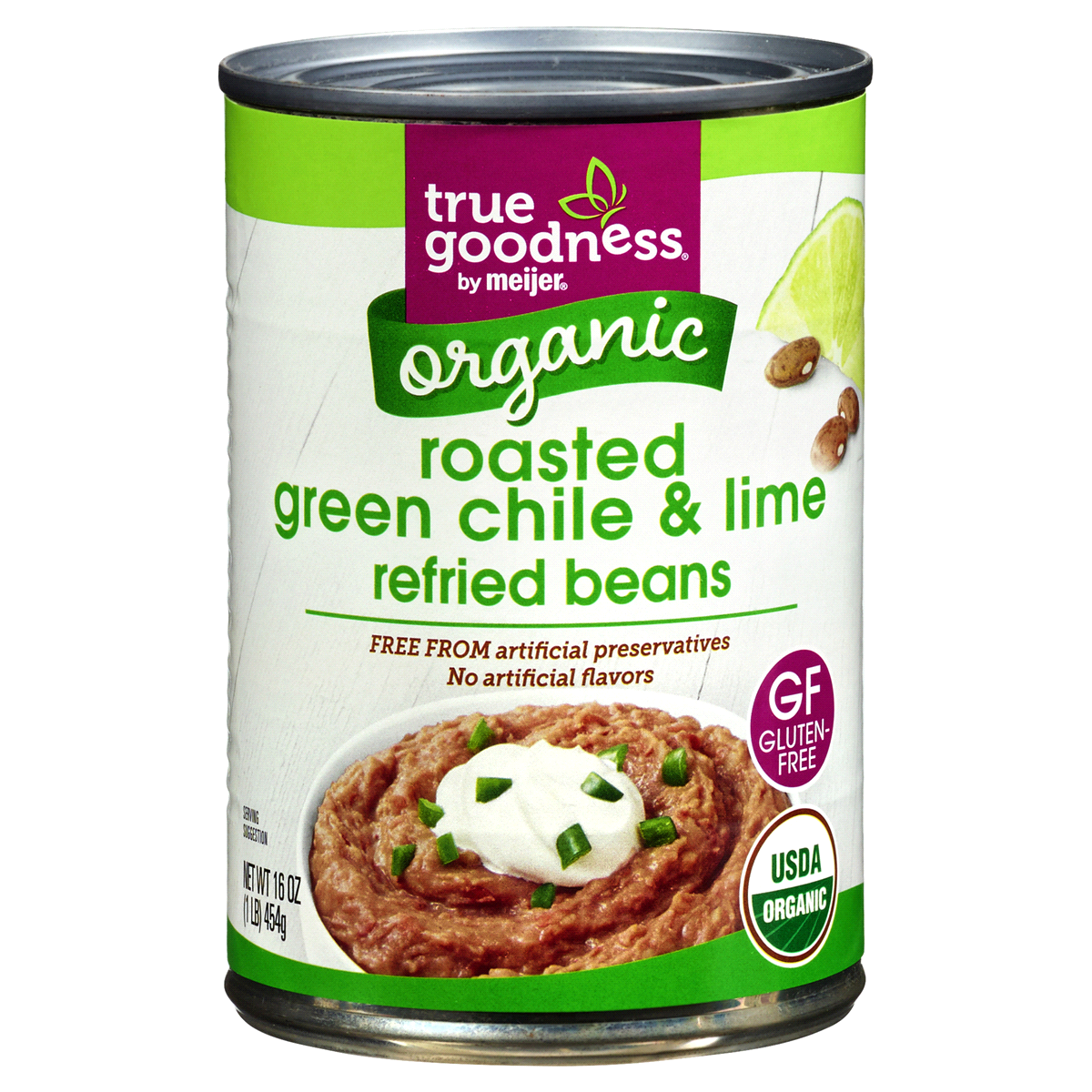 slide 1 of 3, True Goodness Organic Roasted Green Chile & Lime Refried Beans, 16 oz