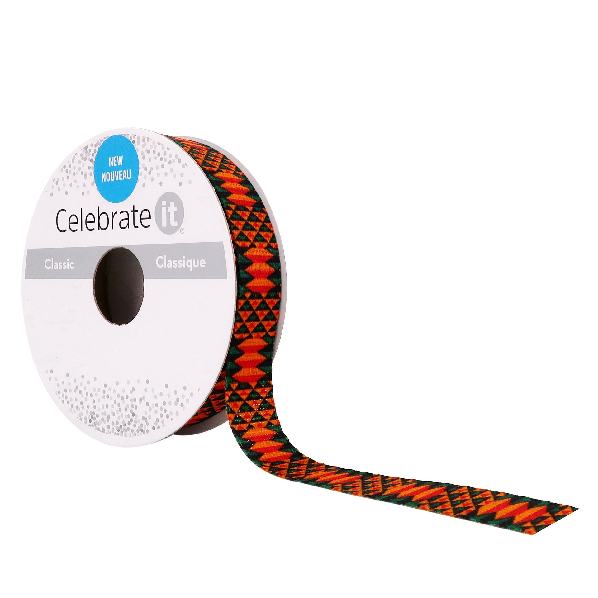 slide 4 of 4, 5/8" X 7yd. Faux Linen Geometric Ribbon By Celebrate It, 5/8 in x 7 yd