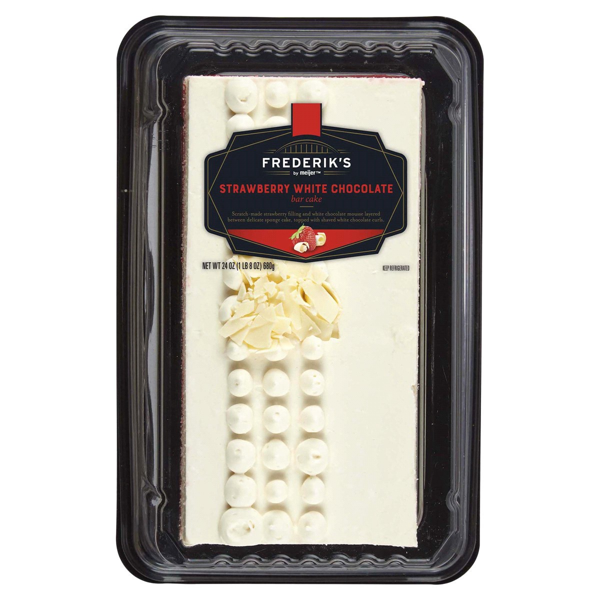 slide 1 of 9, FREDERIKS BY MEIJER Frederik's by Meijer Strawberry White Chocolate Bar Cake, 24 oz, 24 oz