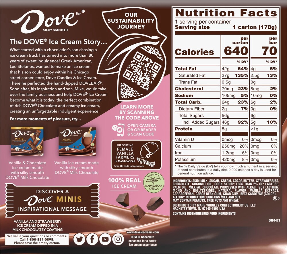 slide 2 of 2, Dove® Minis Vanilla & Strawberry with Milk Chocolate Silky Smooth Ice Cream Bars, 10 ct / 7.5 oz