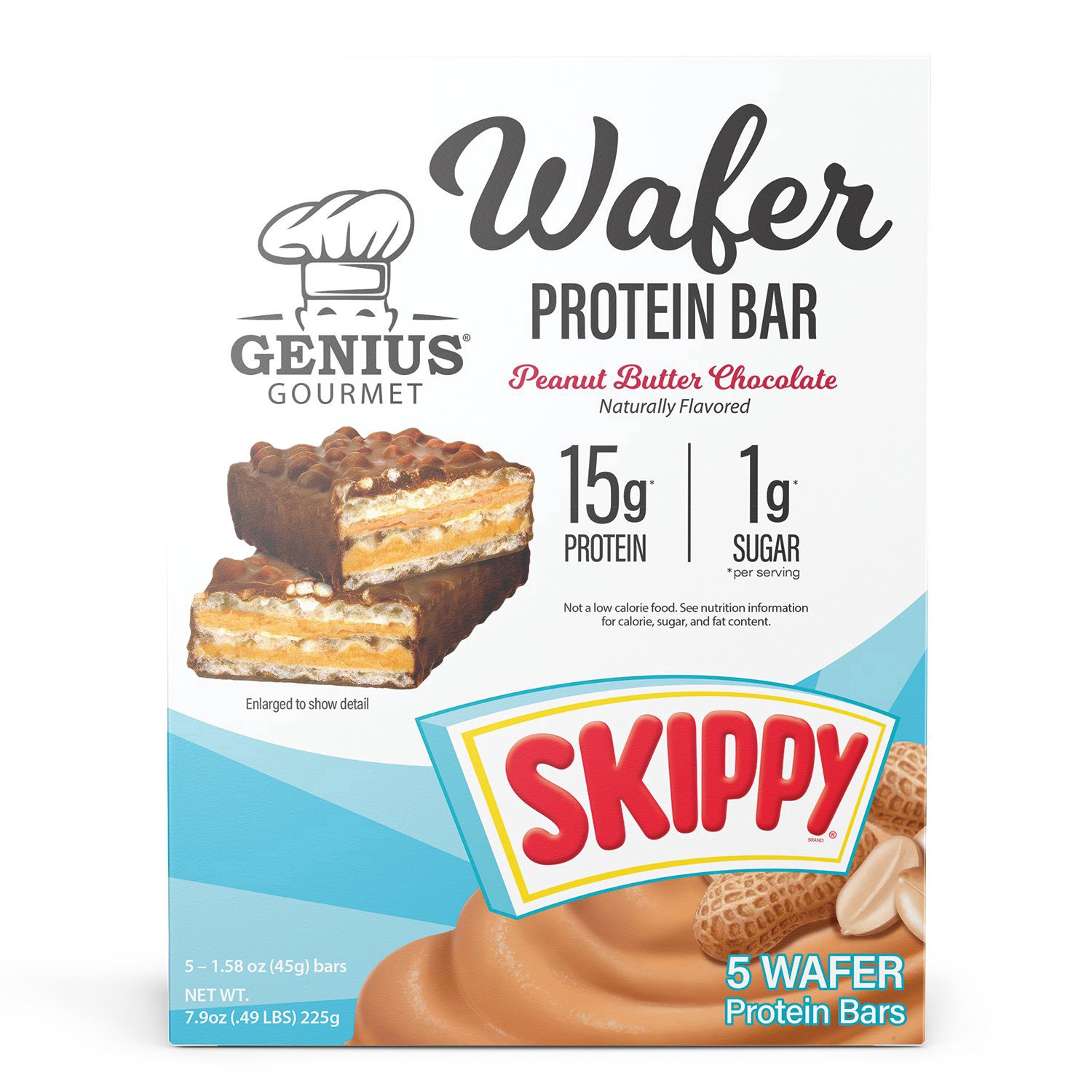 slide 1 of 1, Genius Gourmet Skippy Wafer 15g Protein Bars, 5 ct