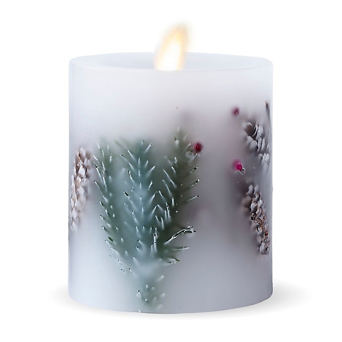 slide 1 of 1, Luminara Fir Berry Real-Flame Effect Pillar Candle, 4 in