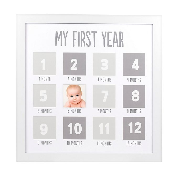 slide 1 of 1, Pearhead 12-Photo First Year Wood Frame - White, 1 ct