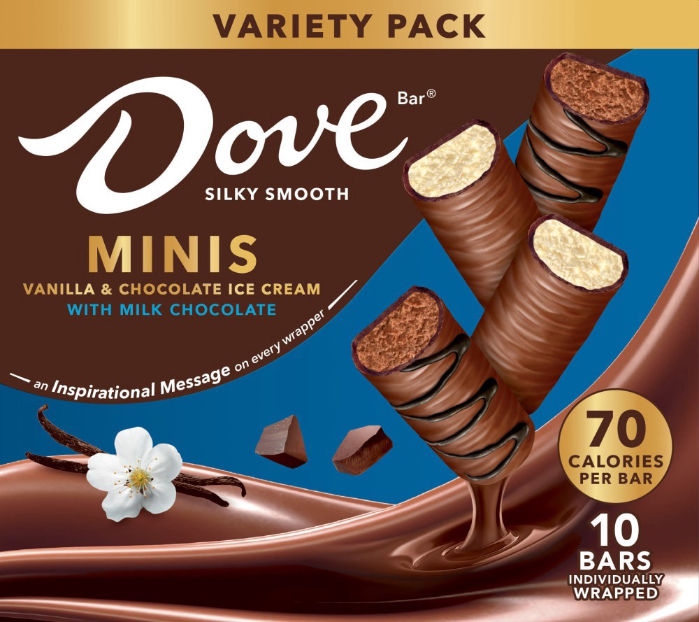 slide 1 of 1, Dove® Minis Vanilla & Milk Chocolate Silky Smooth Ice Cream Bars, 10 ct / 7.5 oz