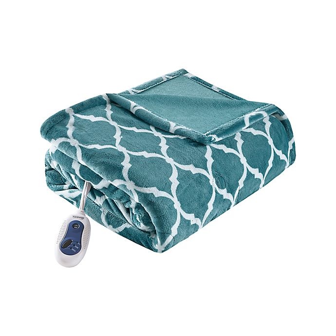 slide 1 of 5, Beautyrest Ogee Heated Oversized Throw Blanket - Teal, 1 ct