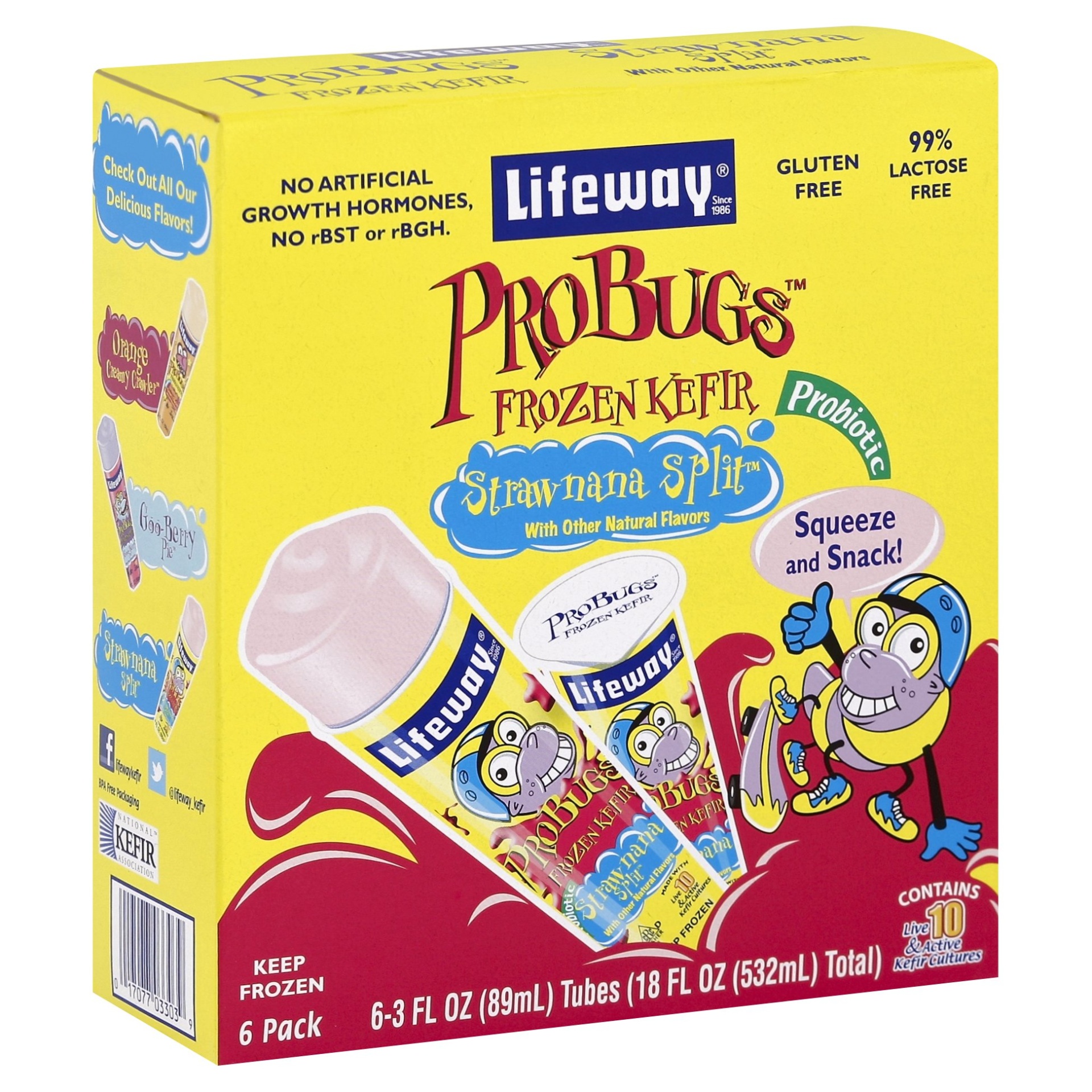 slide 1 of 4, Lifeway ProBugs Strawnana Split Frozen Kefir, 6 ct