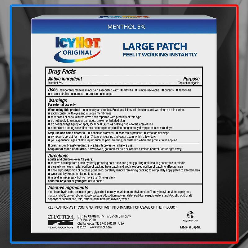 slide 3 of 5, Icy Hot Original Pain Relief Patch Large 5 ea, 5 ct
