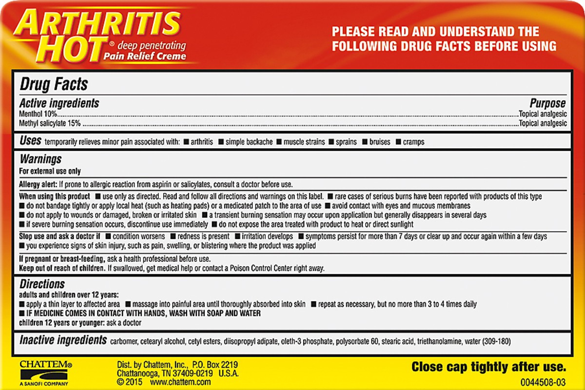 slide 4 of 9, Arthritis Hot Pain Relief Creme 3 oz, 3 oz