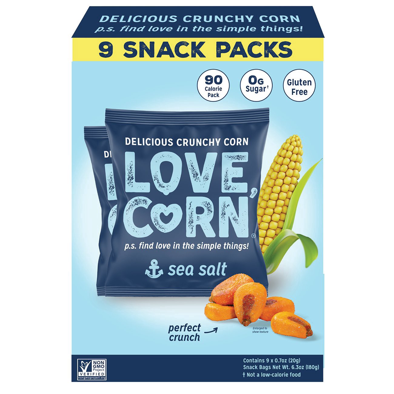 slide 1 of 1, LOVE CORN Sea Salt Corn Snack 9 - 0.7 oz Bags, 9 ct