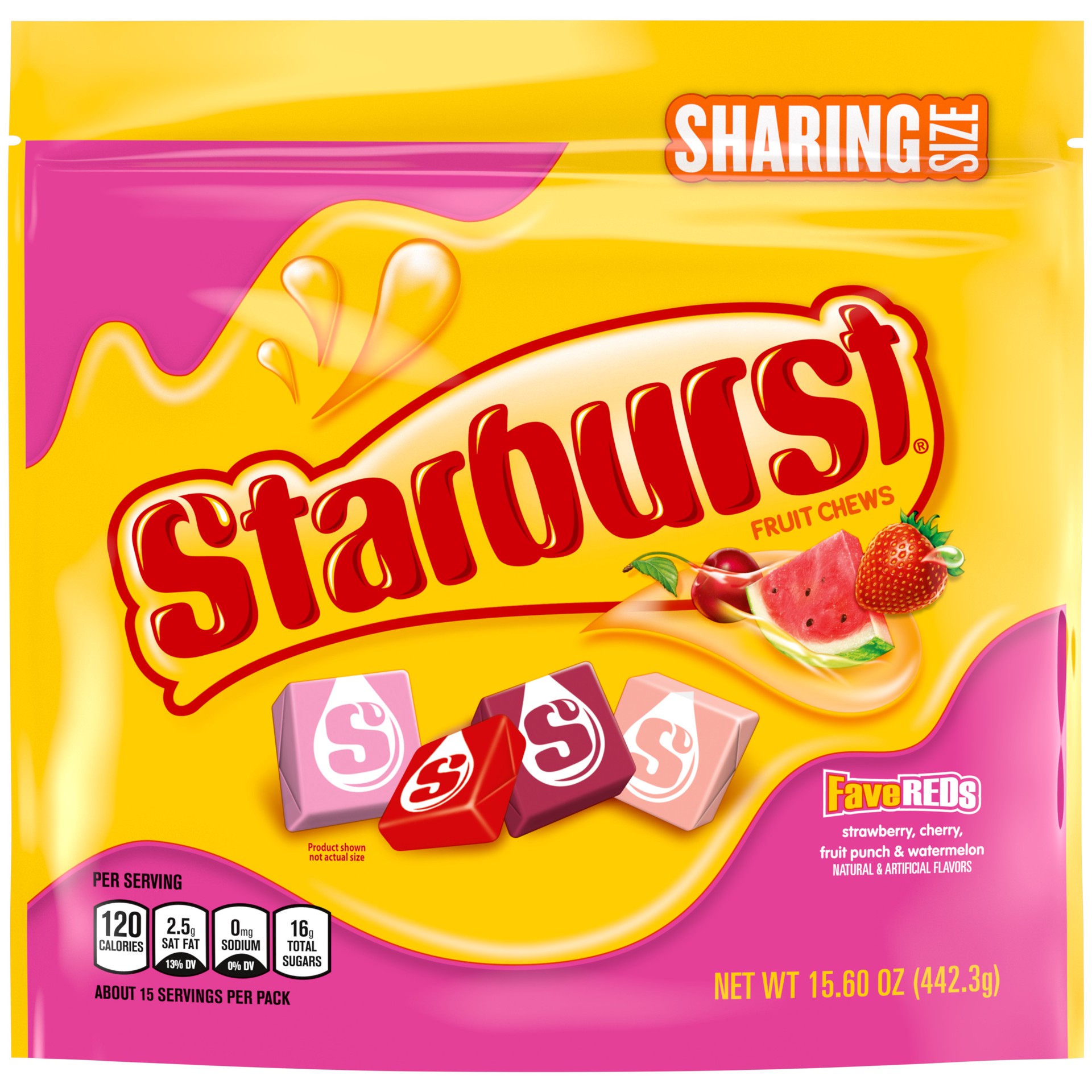 slide 1 of 8, STARBURST FaveReds Fruit Chews Chewy Candy, Sharing Size, 15.6 oz Bag, 15.6 oz