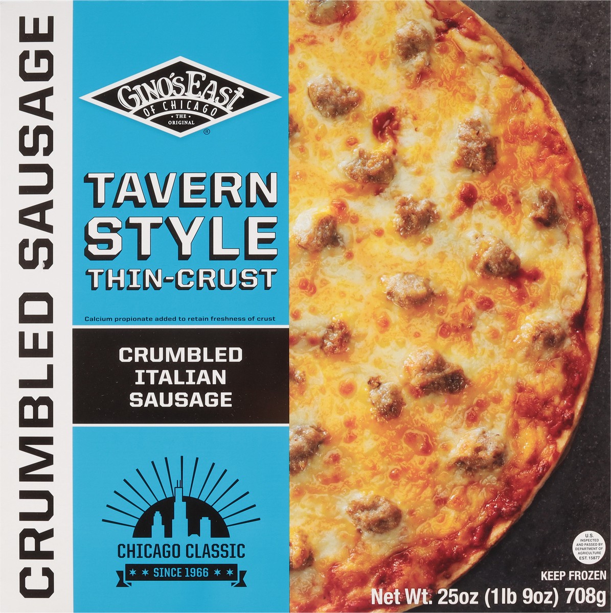 slide 5 of 14, Gino's East Thin-Crust Tavern Style Crumbled Italian Sausage Pizza 25 oz, 25 oz