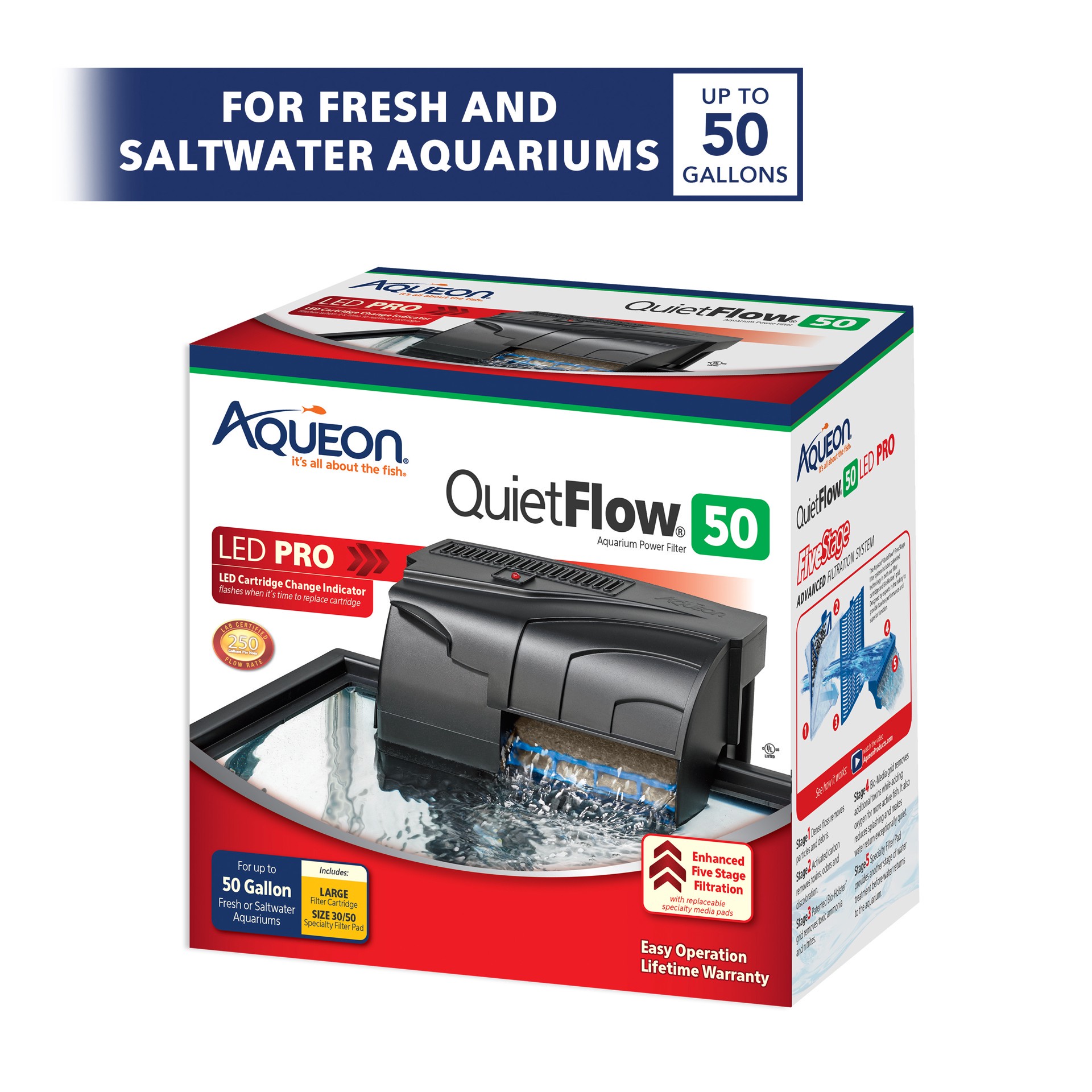 slide 7 of 10, Aqueon QuietFlow LED PRO Aquarium Power Filter Size 50, 1 ct