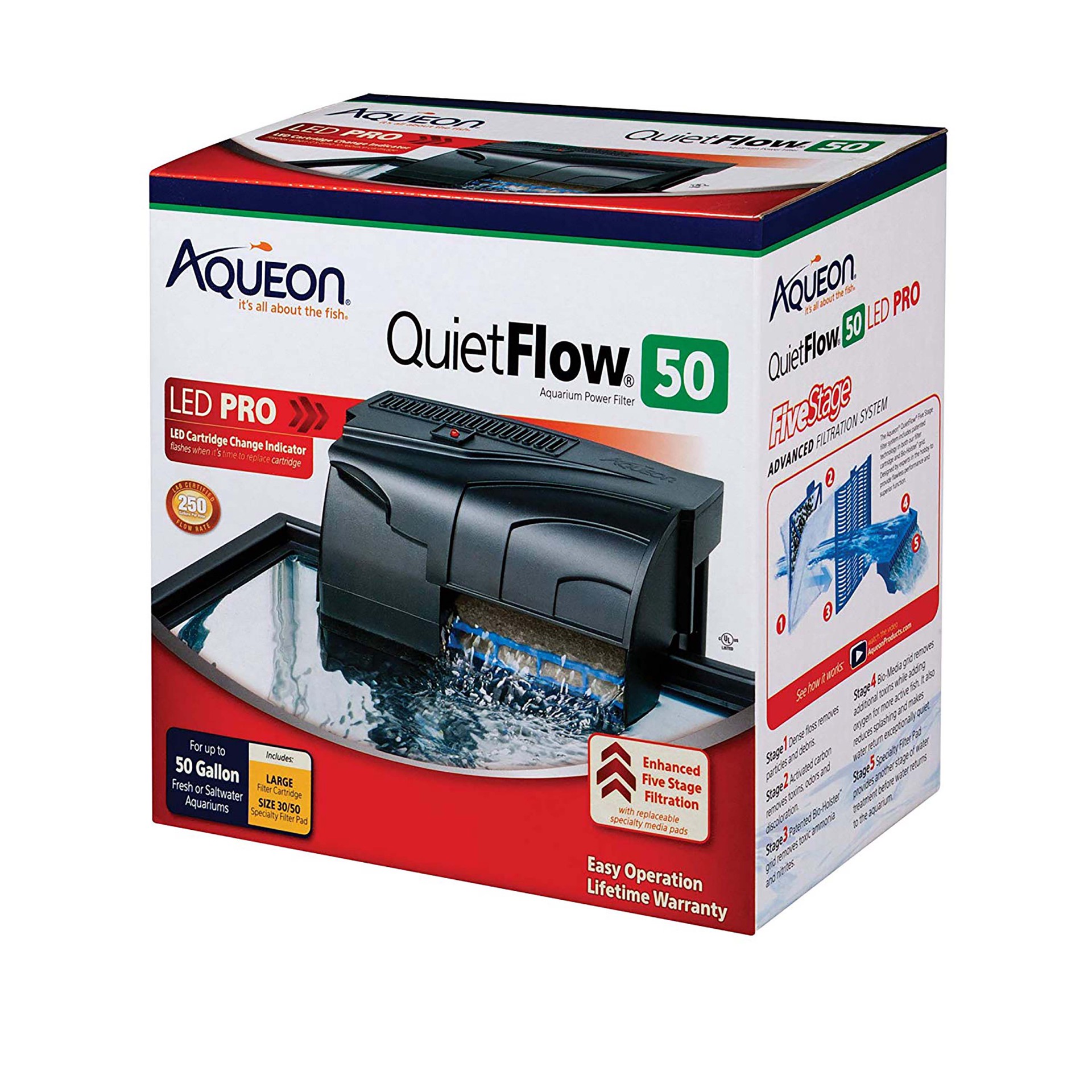 slide 1 of 10, Aqueon QuietFlow LED PRO Aquarium Power Filter Size 50, 1 ct