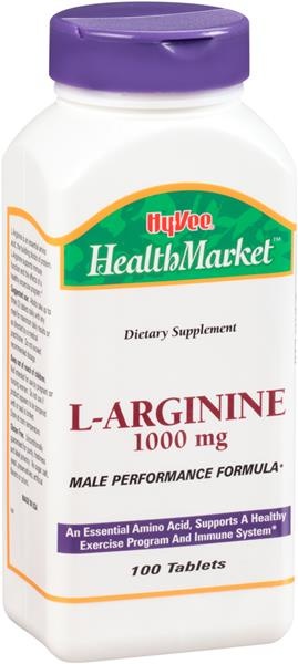 slide 1 of 1, Hy-Vee HealthMarket L-Arginine Dietary Supplement 1000Mg Tablets, 100 ct