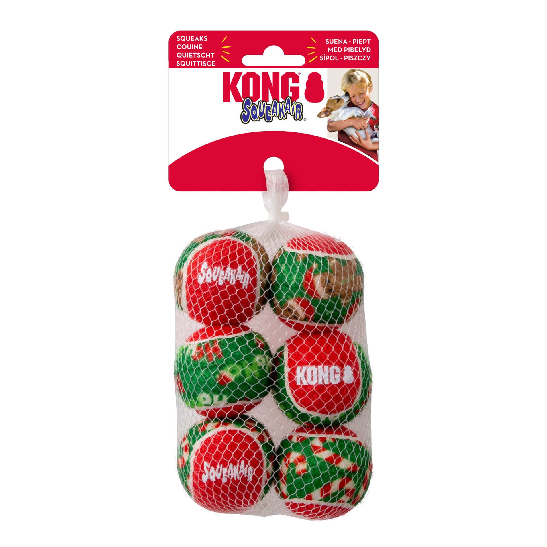 slide 1 of 1, KONG Holiday SqueakAir Balls Dog Toy, Small, Pack of 6, SM