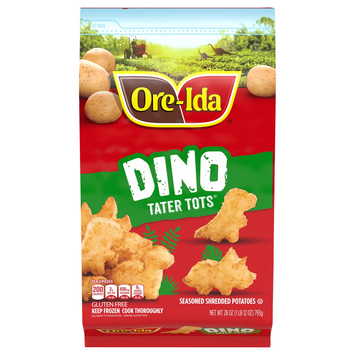 slide 1 of 14, Ore-Ida Dino Shaped Tater Tots Seasoned Shredded Frozen Potatoes - 28 oz, 28 oz