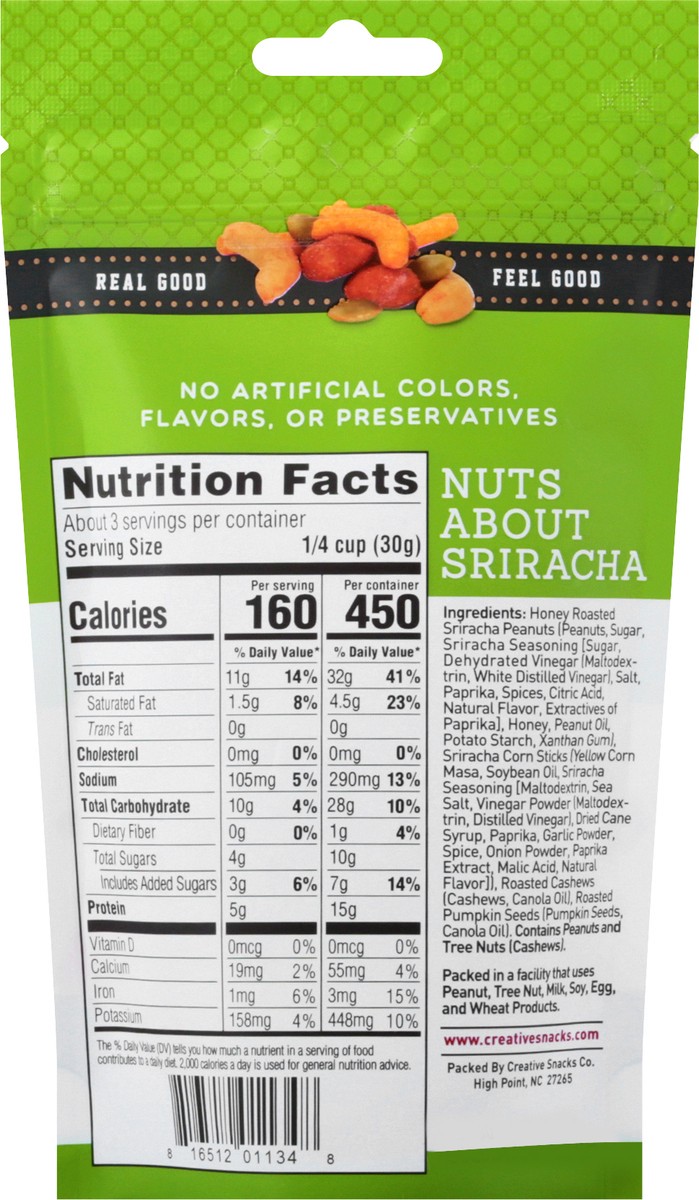 slide 3 of 13, Creative Snacks Nuts About Sriracha 3 oz, 3 oz