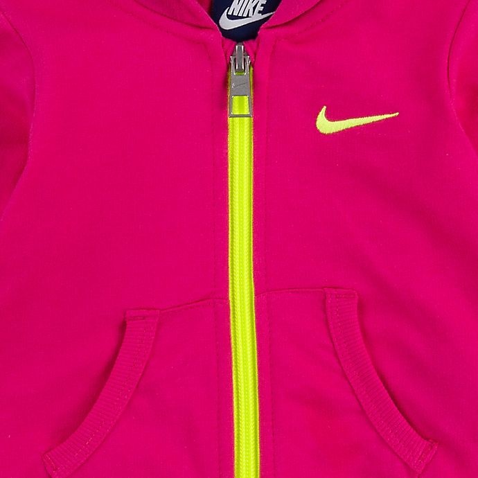 slide 3 of 5, Nike Newborn Long Sleeve Bodysuit, Pant and Jacket Set - Pink/Black, 3 ct