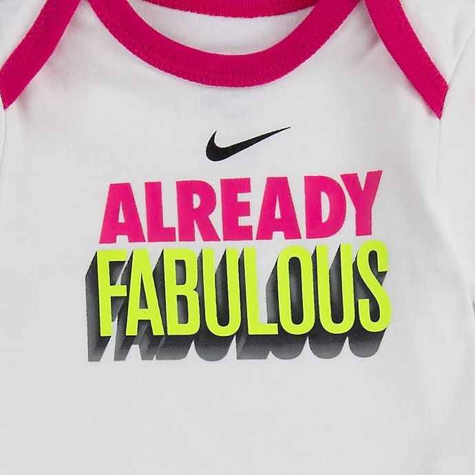 slide 4 of 5, Nike Newborn Long Sleeve Bodysuit, Pant and Jacket Set - Pink/Black, 3 ct