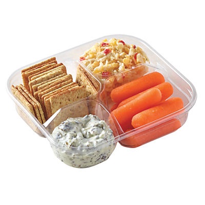 slide 1 of 1, H-E-B Meal Simple Pimento Cheese, Wheat Crisp, Carrot & Spinach Dip Snack Tray, 1 ct