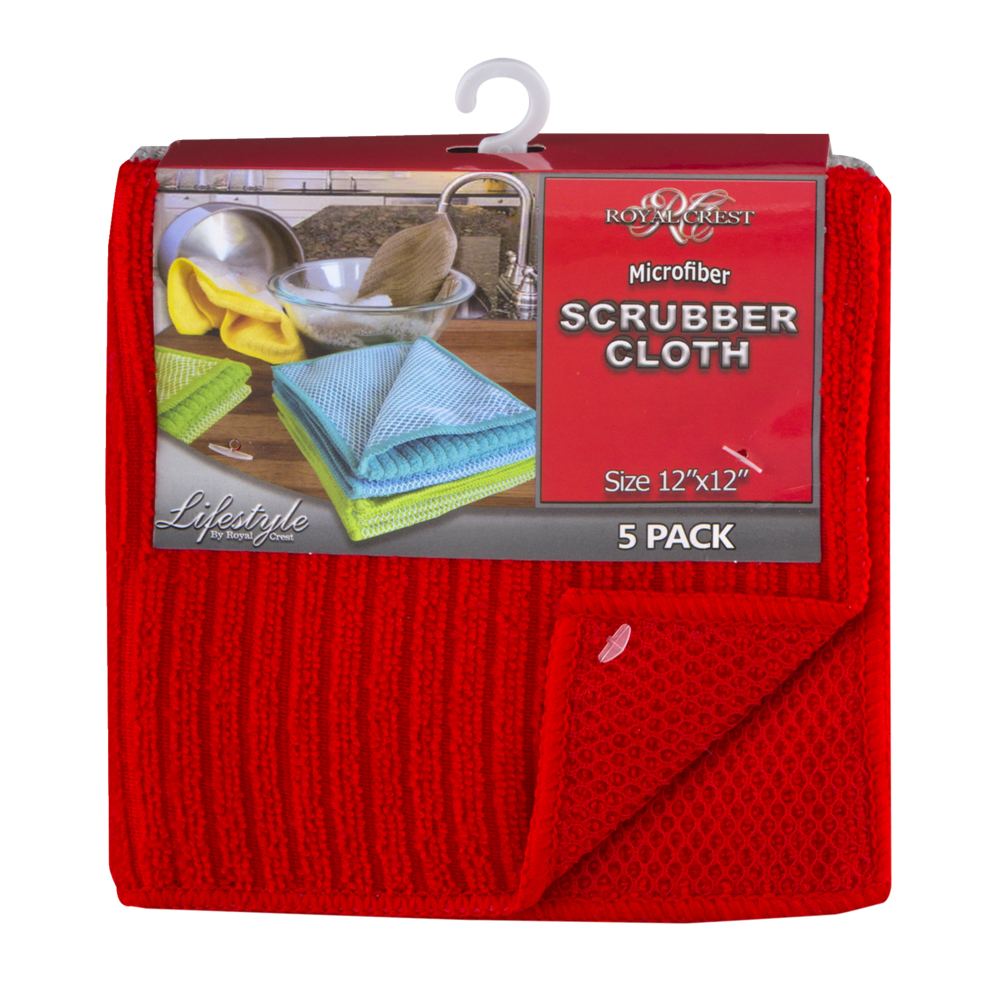 slide 1 of 1, Royal Crest Microfiber Scrubber Cloth 12"X12", 5 ct