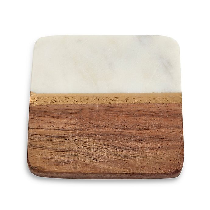 slide 1 of 1, Thirstystone Square Acacia and Marble with Gold Stripes Coaster - White, 4 ct