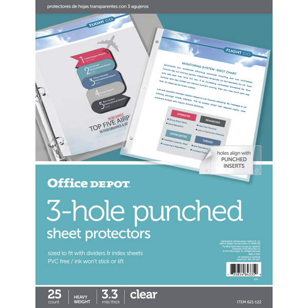 slide 1 of 2, Office Depot Brand 3-Hole Punched Sheet Protectors, 8-1/2'' X 11'', Clear, Pack Of 25, 25 ct