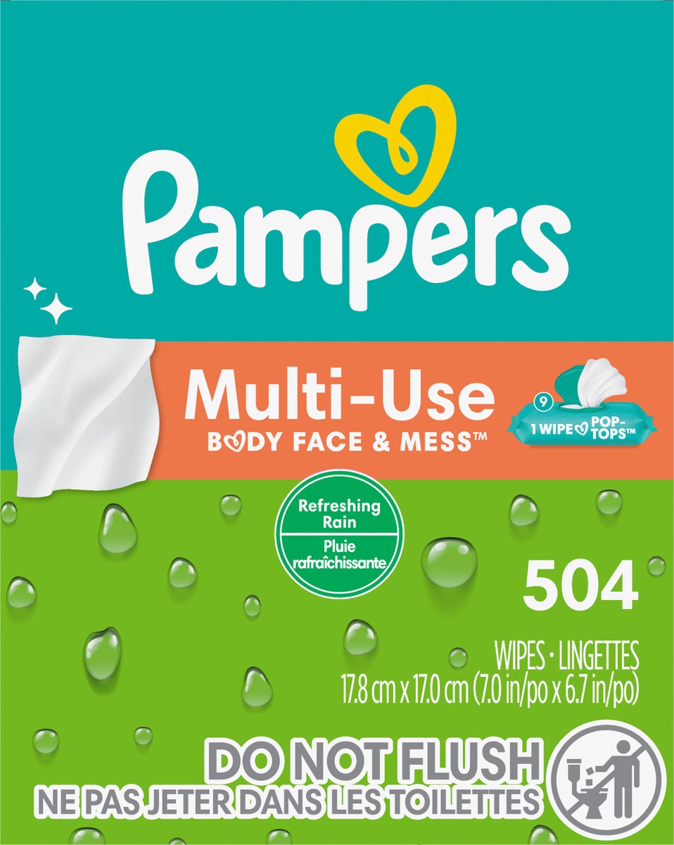 slide 4 of 4, Pampers Baby Wipes Multi-Use Refreshing Rain 9X Pop-Top Packs 504 Count, 504 ct