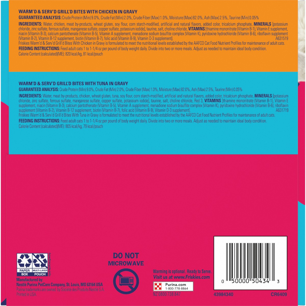 slide 4 of 14, Purina Friskies Gravy Wet Cat Food Variety Pack, Warm'd & Serv'd Grill'd Bites With Chicken & With Tuna, 5.25 lb