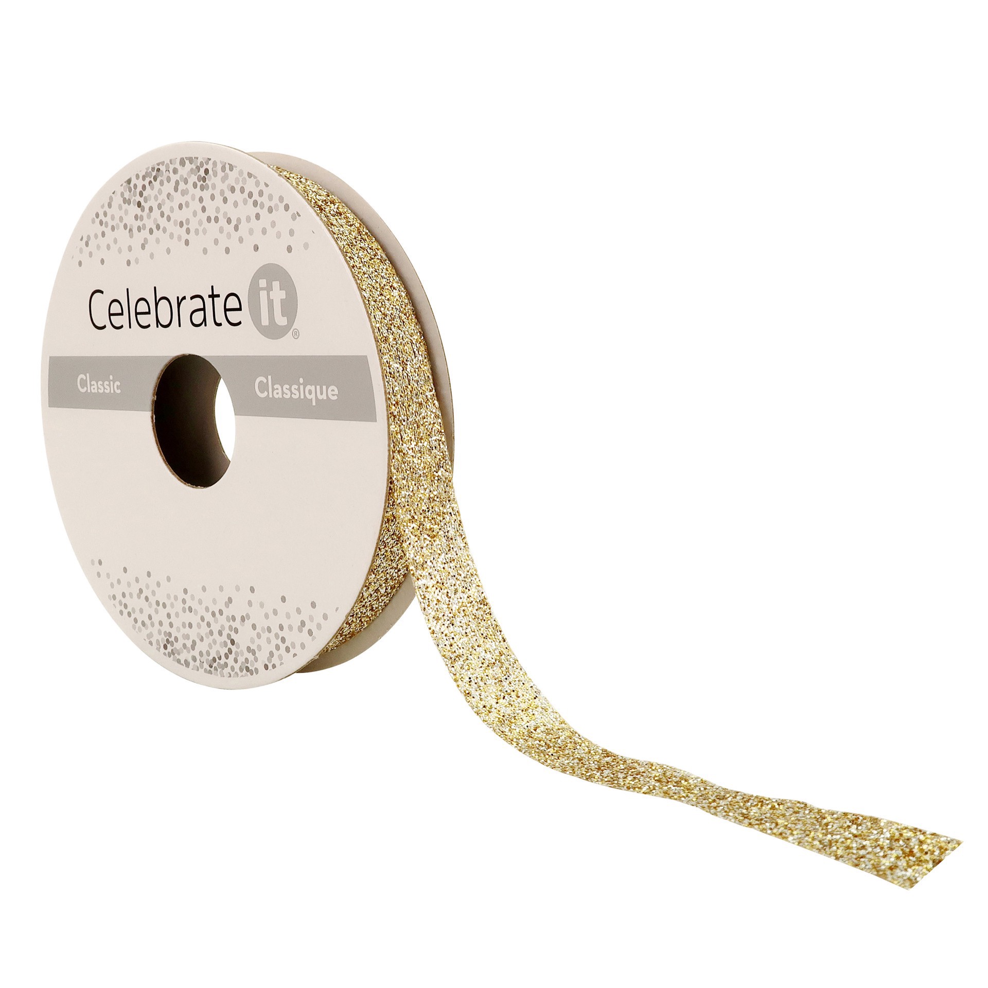 slide 4 of 4, 3/8" X 5yd. Metallic Glitter Ribbon By Celebrate It, 3/8 in x 5 yd