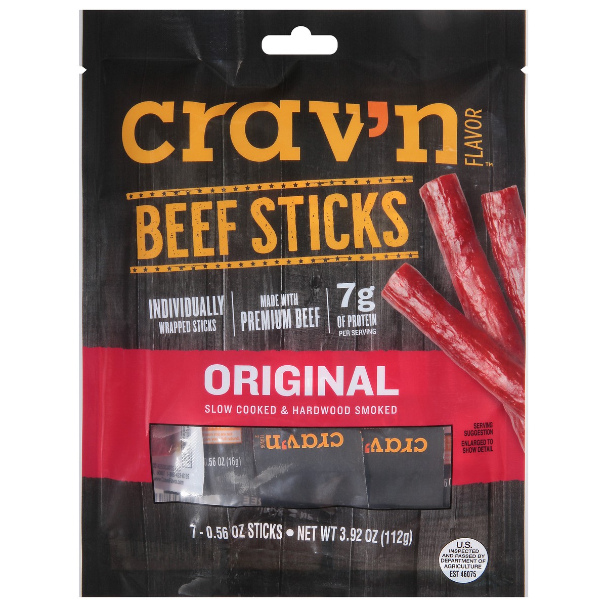 slide 1 of 14, Crav'n Flavor Original Beef Sticks 7 ea, 7 ct