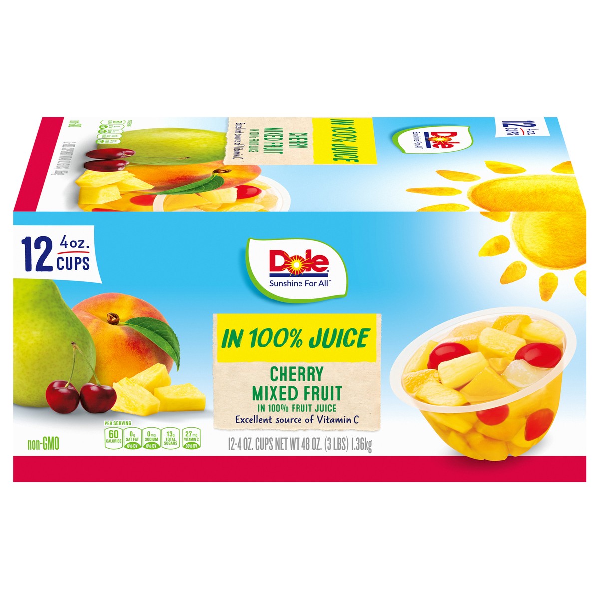 slide 1 of 9, Dole Cherry Mixed Fruit In 100% Fruit Juice Fruit Cups, 12 ct; 4 oz