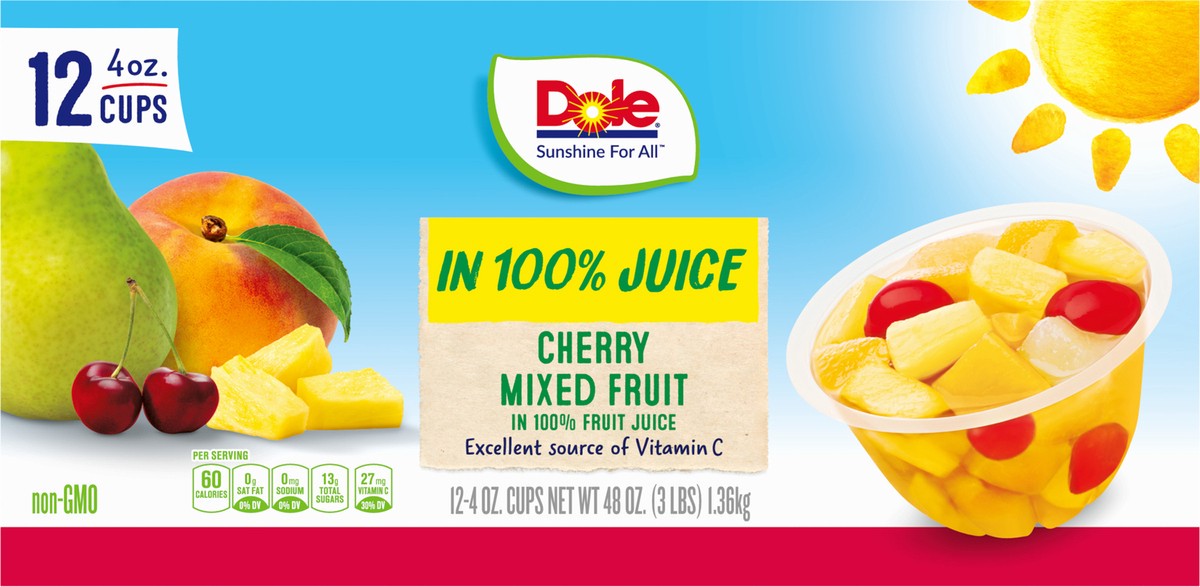 slide 7 of 9, Dole Cherry Mixed Fruit In 100% Fruit Juice Fruit Cups, 12 ct; 4 oz