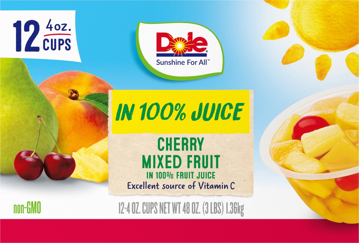 slide 6 of 9, Dole Cherry Mixed Fruit In 100% Fruit Juice Fruit Cups, 12 ct; 4 oz