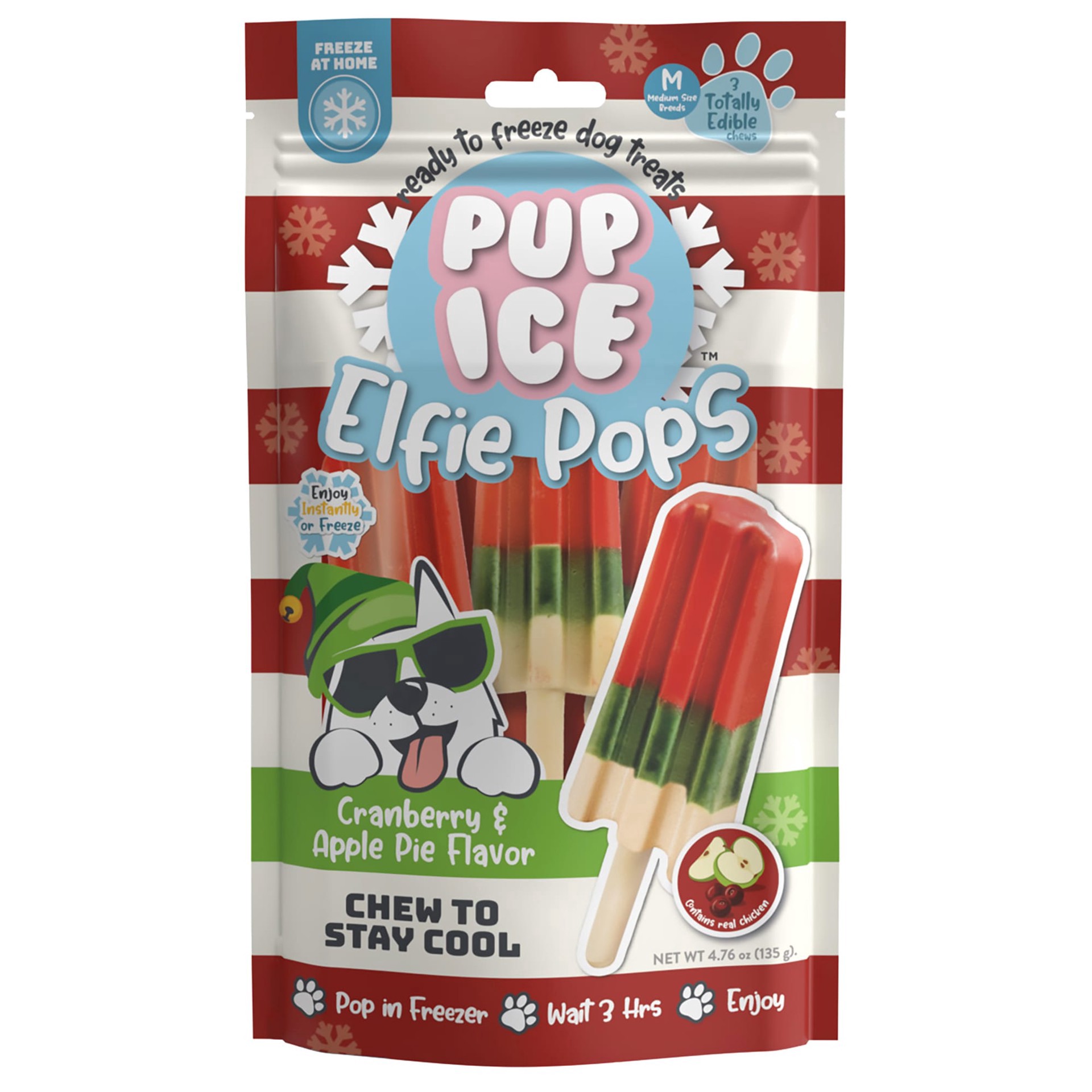 slide 1 of 1, Pup Ice Rocket Lollies Holiday Cranberry, Apple and Vanilla Pie for Dogs, 4.76 oz., Count of 3, 4.76 oz