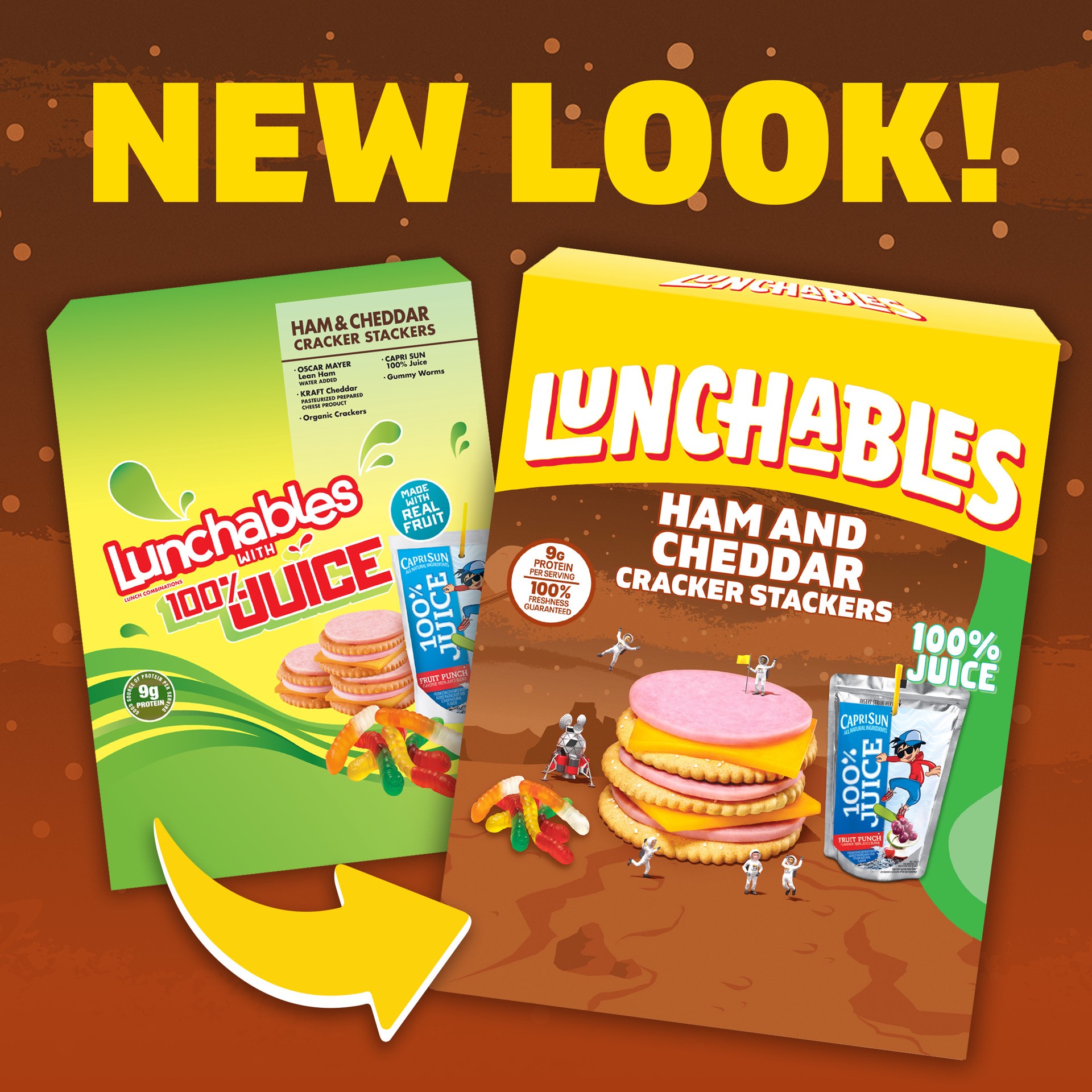 slide 5 of 5, Lunchables Ham & Cheddar with Capri Sun 100% Juice Fruit Punch & Gummy Worms Fun Pack, 2.8 oz & 6 fl oz Package, 1 ct