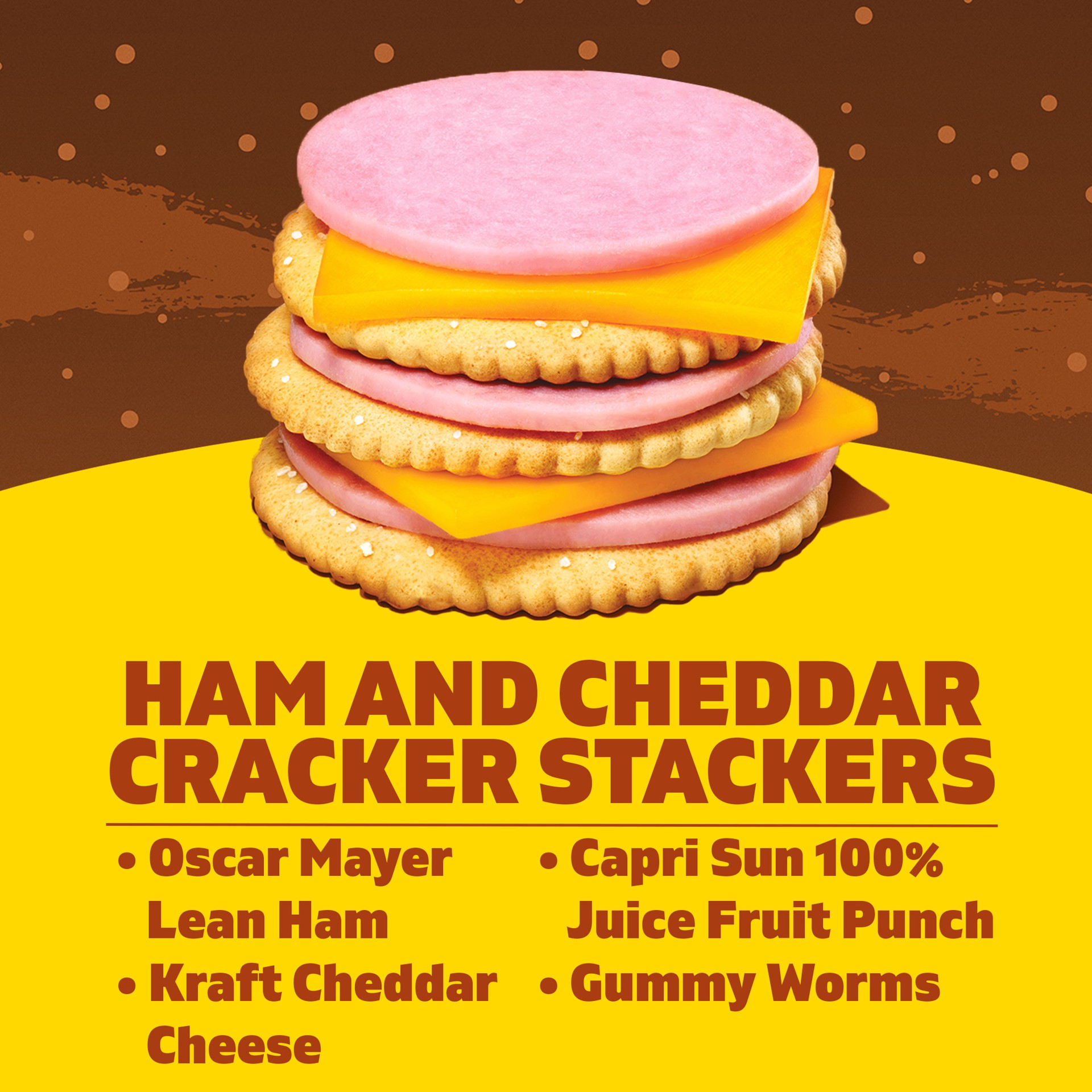slide 3 of 5, Lunchables Ham & Cheddar with Capri Sun 100% Juice Fruit Punch & Gummy Worms Fun Pack, 2.8 oz & 6 fl oz Package, 1 ct