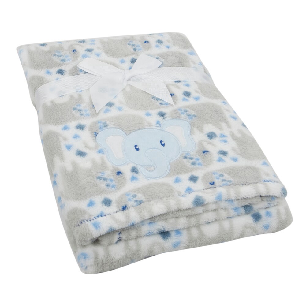 slide 3 of 4, Cutie Pie Elephant Plush Baby Blanket - Blue, 1 ct