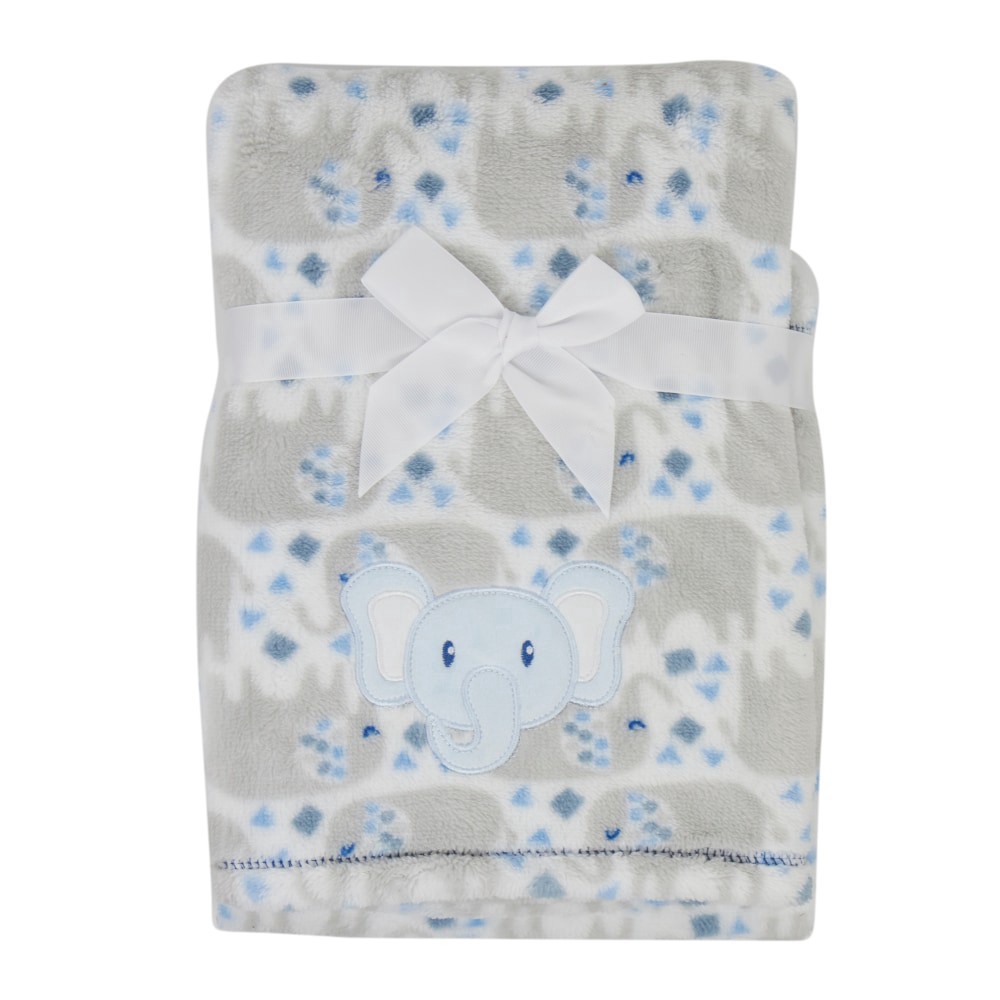 slide 1 of 4, Cutie Pie Elephant Plush Baby Blanket - Blue, 1 ct