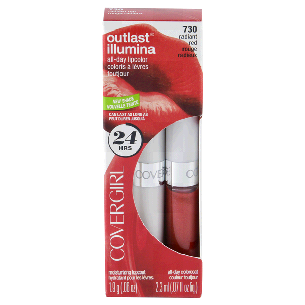 slide 1 of 4, Covergirl Outlast Longwear Lipstick - 730 Radiant Red, 13 oz